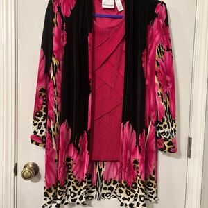 Vibrant Pink and Black Floral Cardigan